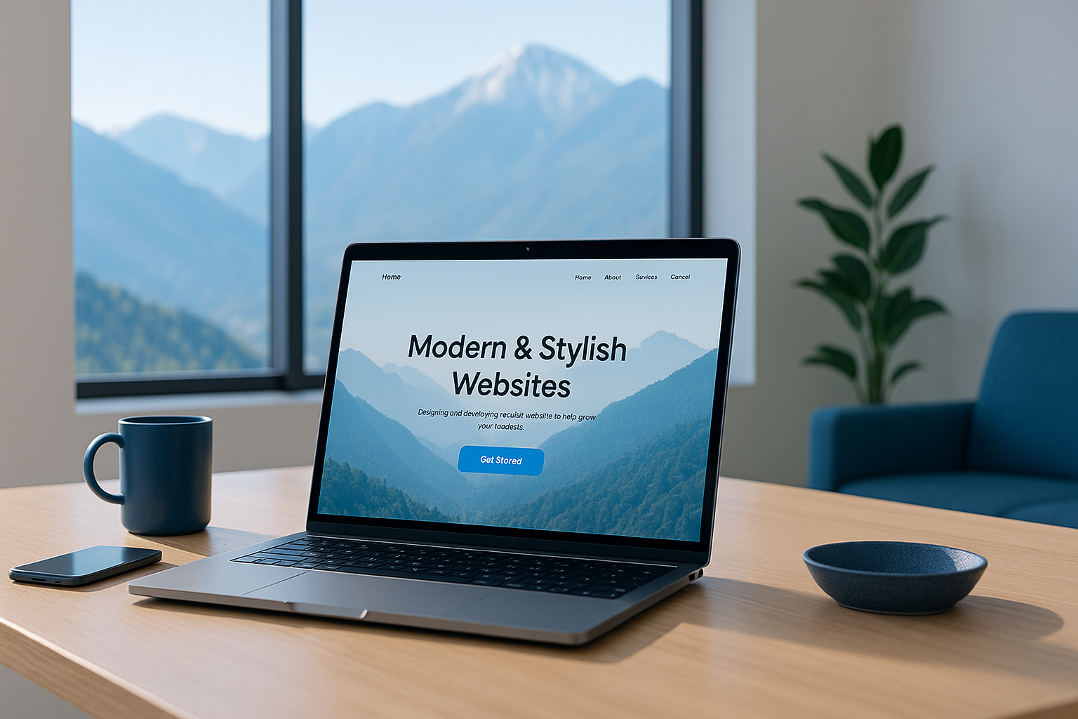 Diseñador web creando una página moderna en Andorra con vistas a las montaña - diseño web en Andorra